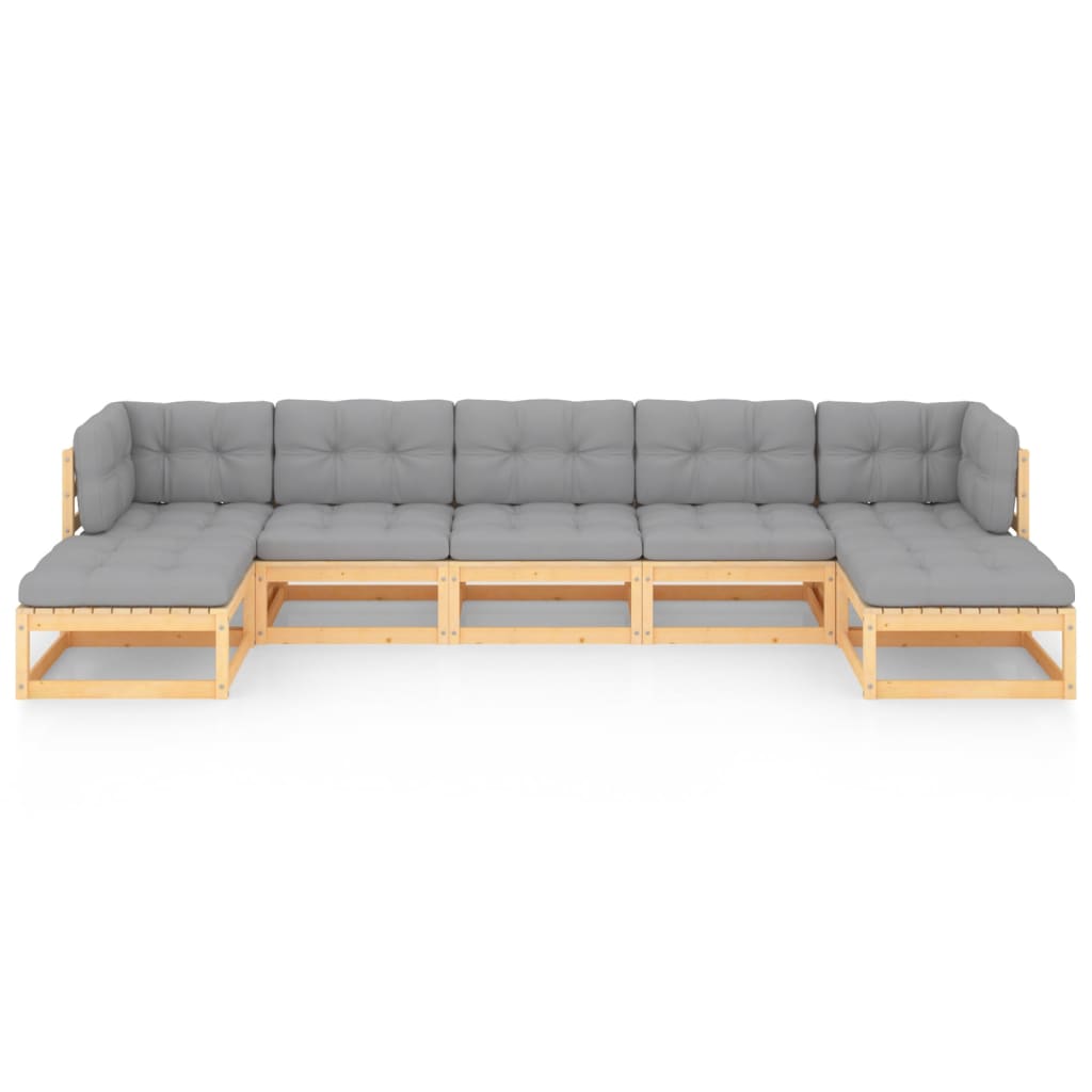 7-tlg. Garten-Lounge-Set mit Kissen Kiefer Massivholz